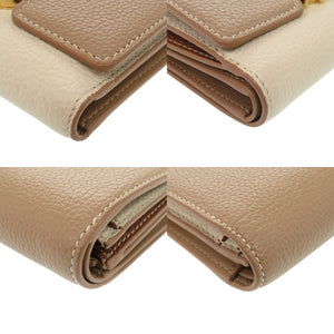 美品 バーバリー TB ロゴ 8059623 バイカラー レザー ベージュ 三つ折り財布 0923【中古】BURBERRY