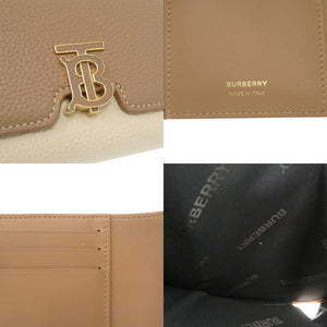 美品 バーバリー TB ロゴ 8059623 バイカラー レザー ベージュ 三つ折り財布 0923【中古】BURBERRY