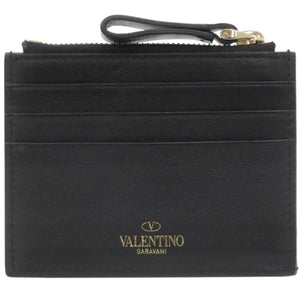美品 ヴァレンティノ ガラヴァーニ レザー ブラック フラグメントケース カードケース 財布 黒 0926【中古】Valentino Garavani