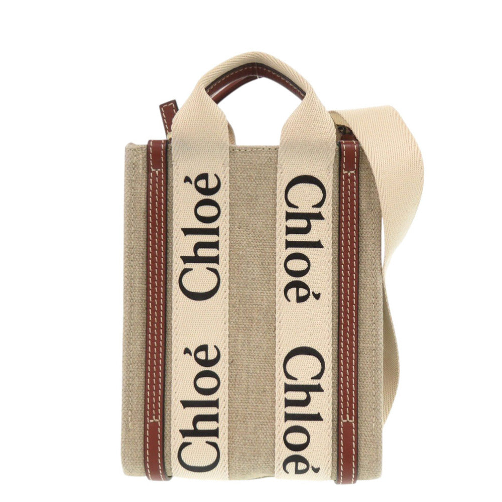 新品同様 クロエ WOODY ウッディ ノースサウス ミニトート CHC24AP243I2690U レザー リネンキャンバス ブラウン 2way ショルダーバッグ 0934【中古】Chloe