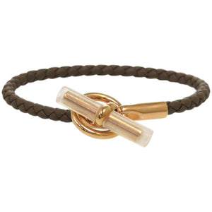 未使用品 エルメス グレナン H071681FO18T2 レザー ヴォースイフト エトゥープ 茶 ブレスレット 0935【中古】HERMES