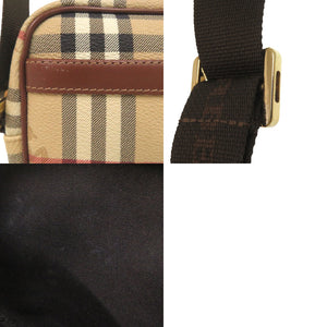 美品 バーバリー ヘイマーケットチェック Haymarket T0401 ゴールド金具 レザー キャンバス ベージュ レッド ブラック ショルダーバッグ 0936【中古】BURBERRY