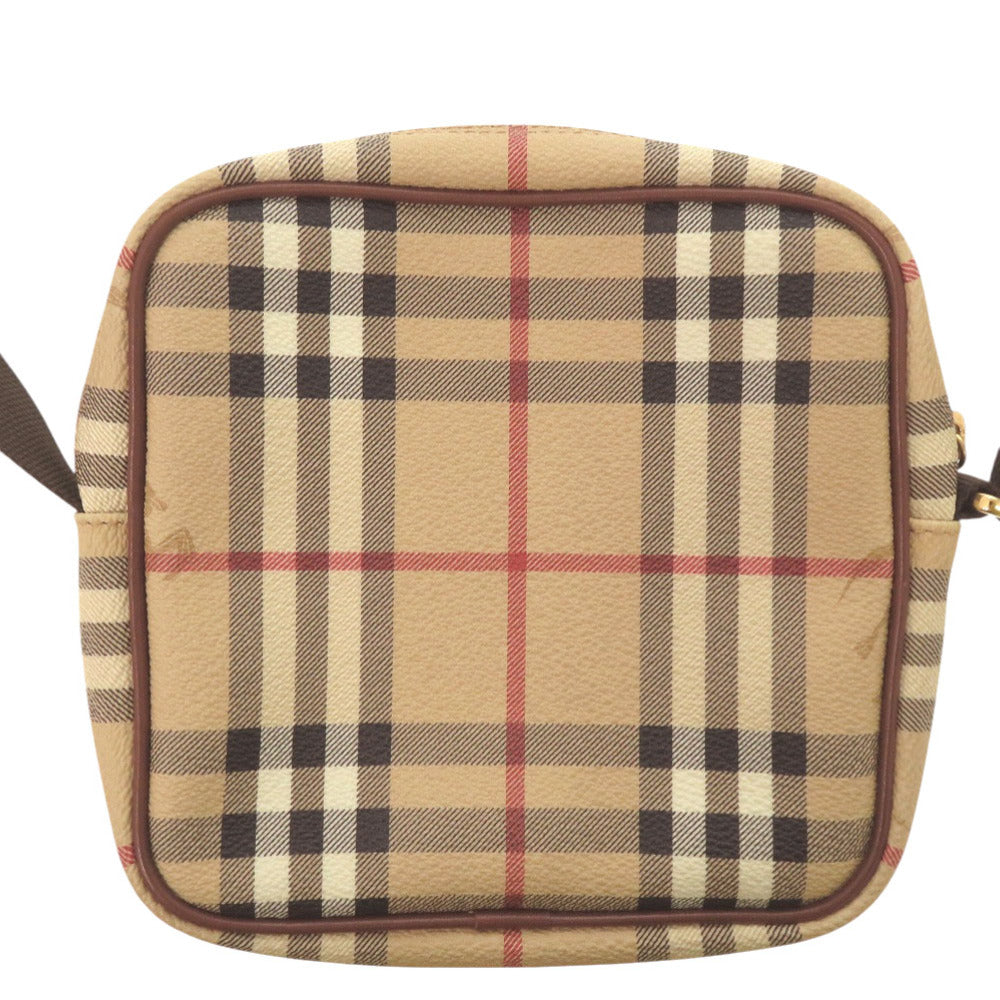 美品 バーバリー ヘイマーケットチェック Haymarket T0401 ゴールド金具 レザー キャンバス ベージュ レッド ブラック ショルダーバッグ 0936【中古】BURBERRY