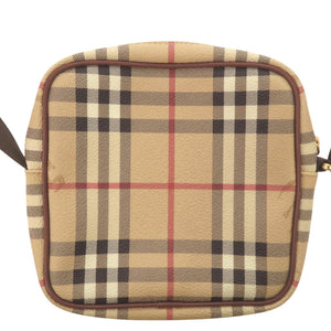 美品 バーバリー ヘイマーケットチェック Haymarket T0401 ゴールド金具 レザー キャンバス ベージュ レッド ブラック ショルダーバッグ 0936【中古】BURBERRY
