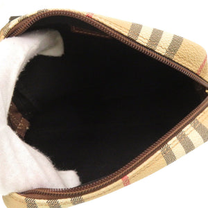 美品 バーバリー ヘイマーケットチェック Haymarket T0401 ゴールド金具 レザー キャンバス ベージュ レッド ブラック ショルダーバッグ 0936【中古】BURBERRY