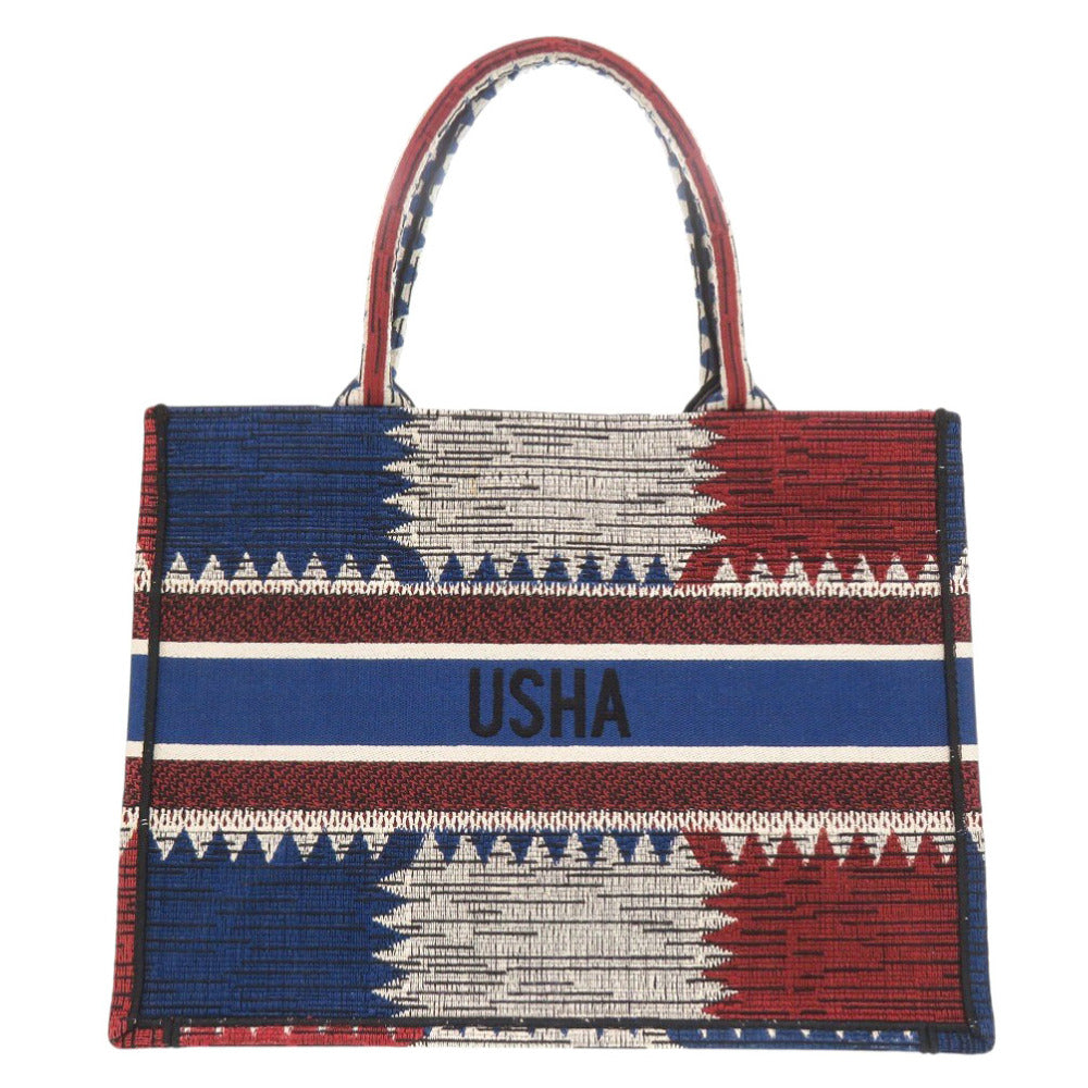 クリスチャンディオール ブックトート ミディアム フレンチ フラッグ キャンバス ブルー レッド トートバッグ 青 赤 0943【中古】Christian Dior