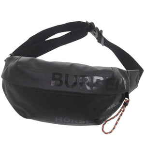 美品 バーバリー ホースフェリープリント ナイロン ブラック ウエストバッグ ボディバッグ 黒 0949【中古】BURBERRY