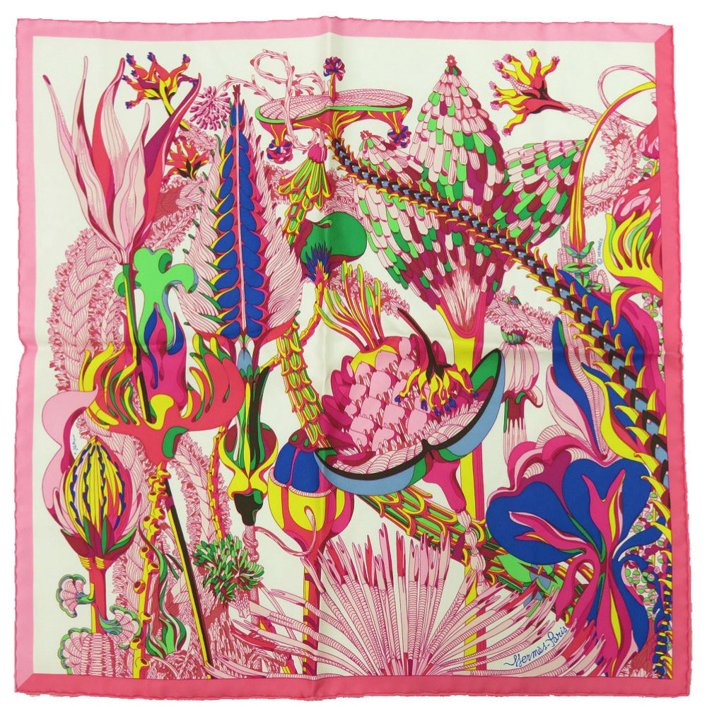 美品 エルメス カレ40 空想の植物誌 Fantaisie Botanique ピンク イエロー グリーン スカーフ 1027【中古】HERMES