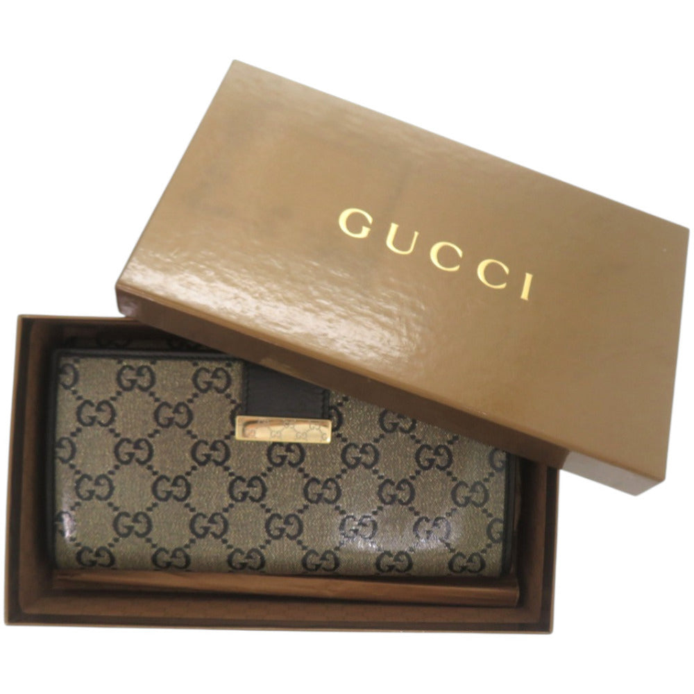 美品 グッチ コンチネンタルウォレット 212089 PVC レザー ブラック 黒 長財布 1028【中古】GUCCI