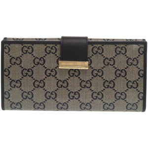 美品 グッチ コンチネンタルウォレット 212089 PVC レザー ブラック 黒 長財布 1028【中古】GUCCI