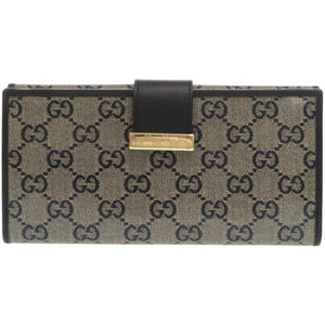 美品 グッチ コンチネンタルウォレット 212089 PVC レザー ブラック 黒 長財布 1028【中古】GUCCI