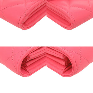 新品同様 シャネル スター ココマーク マトラッセ ラムスキン ピンク 長財布 1057【中古】CHANEL