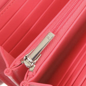 新品同様 シャネル スター ココマーク マトラッセ ラムスキン ピンク 長財布 1057【中古】CHANEL