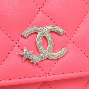 新品同様 シャネル スター ココマーク マトラッセ ラムスキン ピンク 長財布 1057【中古】CHANEL