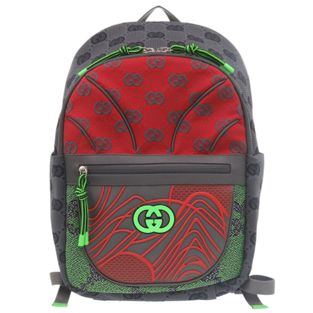 新品同様 グッチ 763358 ナイロン グレー/レッド/グリーン リュック デイパック 1082【中古】GUCCI