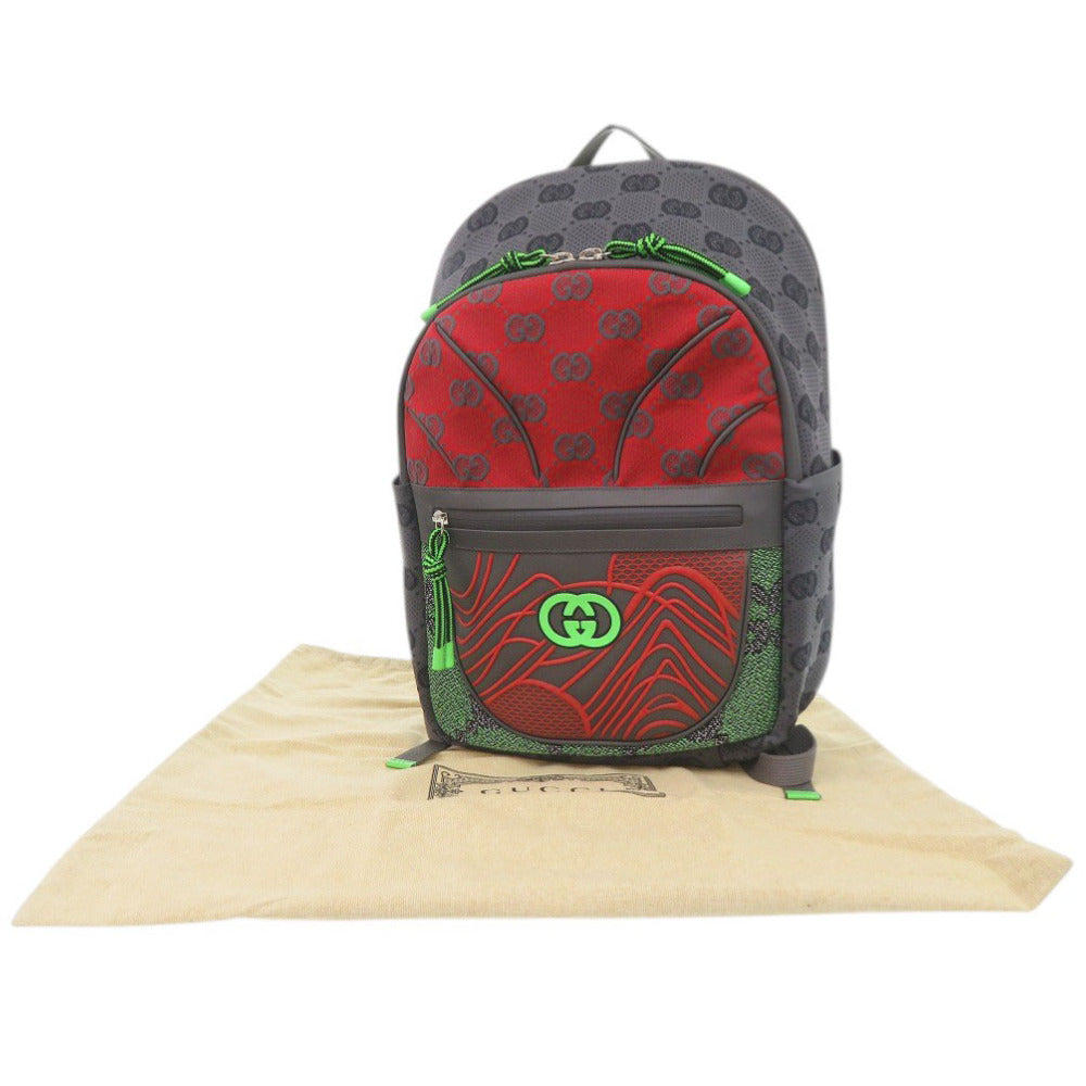 新品同様 グッチ 763358 ナイロン グレー/レッド/グリーン リュック デイパック 1082【中古】GUCCI