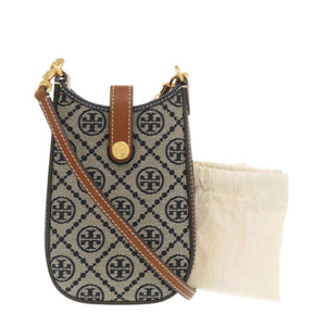 未使用 トリーバーチ Tモノグラム フォンケース 143500 キャンバス レザー ネイビー スマホ ショルダーバッグ 1109【中古】Tory Burch