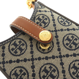 未使用 トリーバーチ Tモノグラム フォンケース 143500 キャンバス レザー ネイビー スマホ ショルダーバッグ 1109【中古】Tory Burch