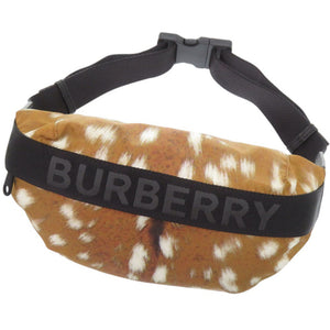 新品同様 バーバリー Deer Print ナイロン/レザー ブラウン ウエストバッグ 茶 1124【中古】BURBERRY