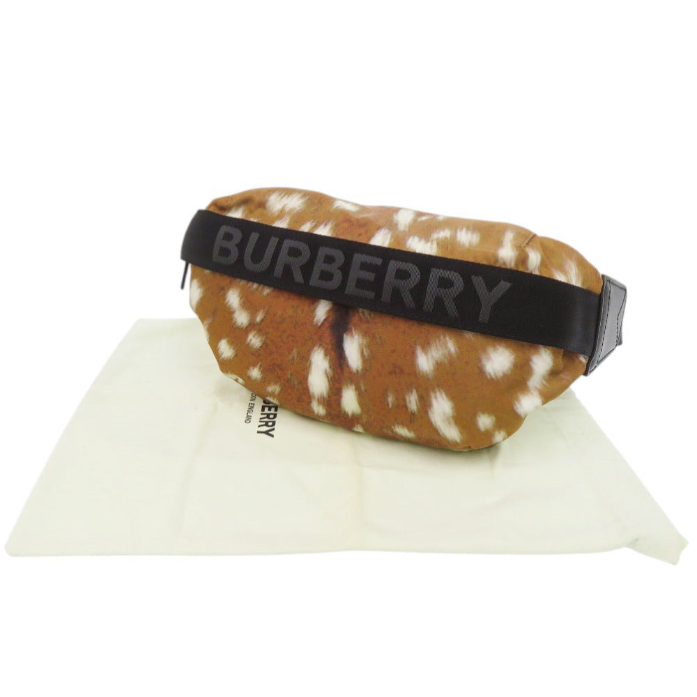 新品同様 バーバリー Deer Print ナイロン/レザー ブラウン ウエストバッグ 茶 1124【中古】BURBERRY