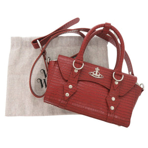 新品同様 ヴィヴィアンウエストウッド BETTINA オーブ 型押しレザー レッド 2WAY ハンドバッグ ショルダーバッグ 赤 1154【中古】Vivienne Westwood