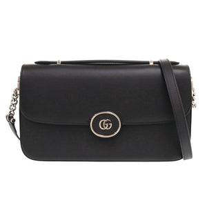 新品同様 グッチ ダブルG 739721 レザー ブラック ショルダーバッグ 黒 1170【中古】GUCCI