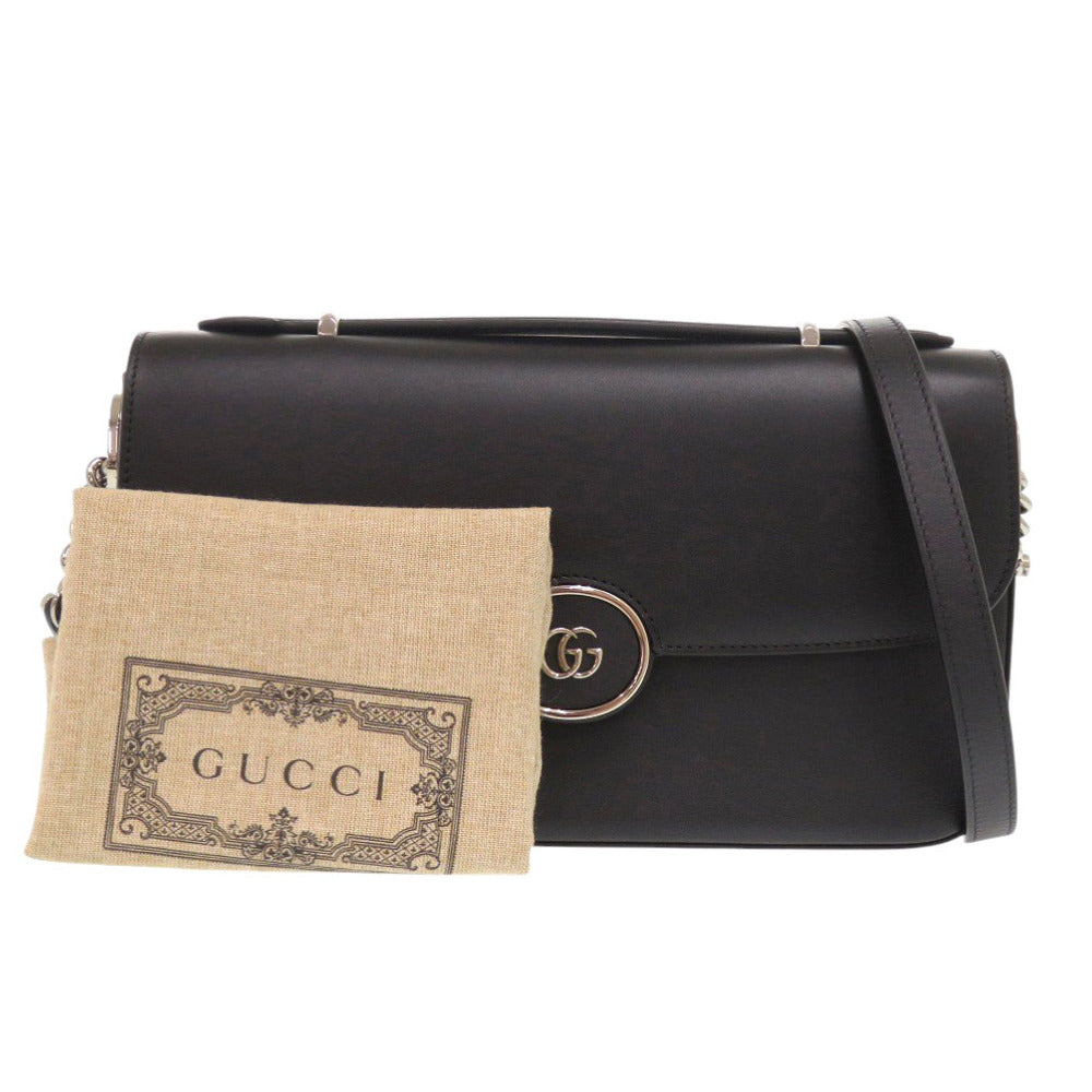 新品同様 グッチ ダブルG 739721 レザー ブラック ショルダーバッグ 黒 1170【中古】GUCCI