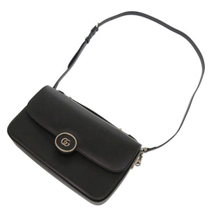 新品同様 グッチ ダブルG 739721 レザー ブラック ショルダーバッグ 黒 1170【中古】GUCCI