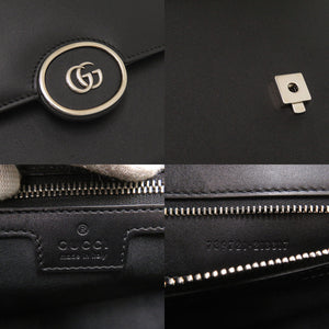 新品同様 グッチ ダブルG 739721 レザー ブラック ショルダーバッグ 黒 1170【中古】GUCCI