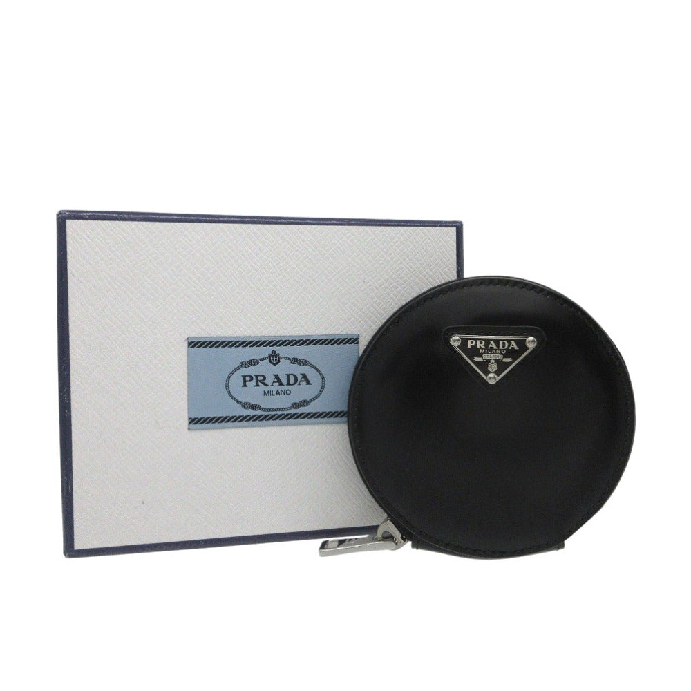 未使用品 プラダ トライアングルロゴ ラウンドジップ 1TL431 コインケース ブラッシュドレザー ブラック 1172【中古】PRADA