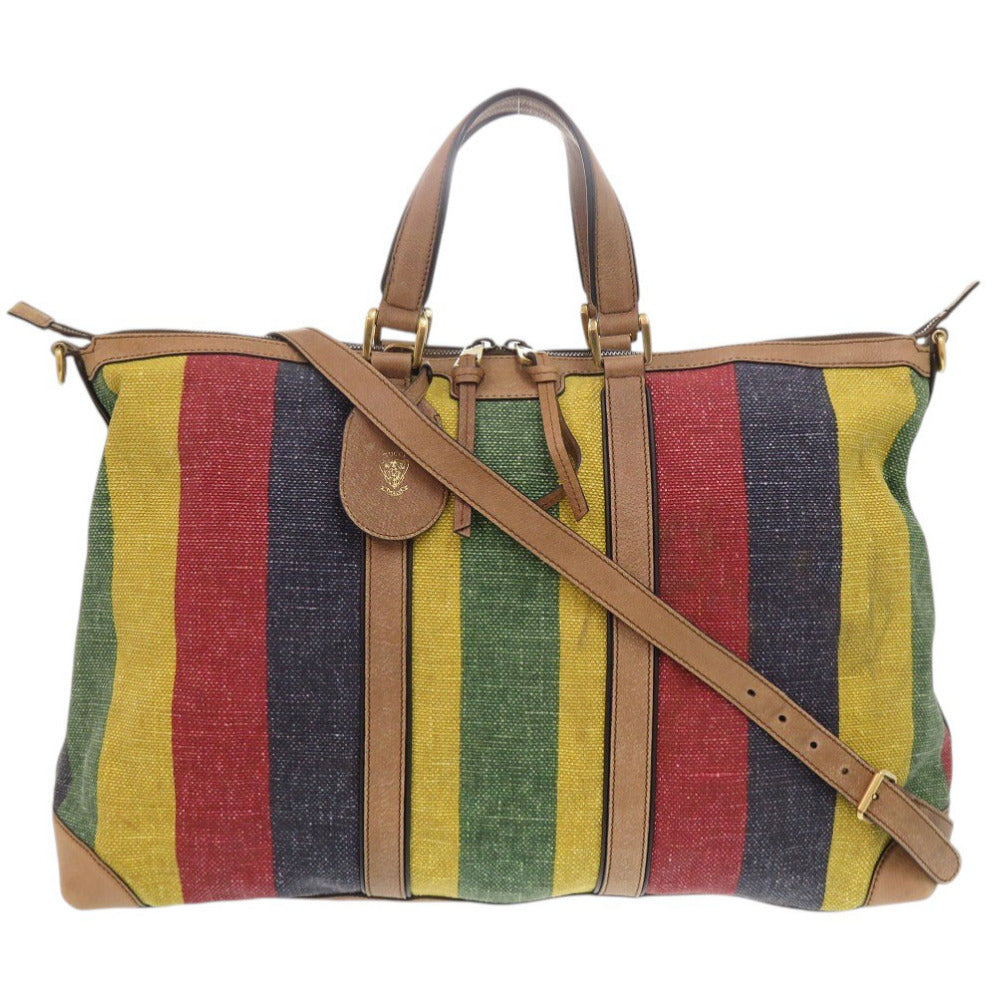 美品 グッチ 2WAY ストライプ 312048 キャンバス/レザー マルチカラー ボストンバッグ 1187【中古】GUCCI