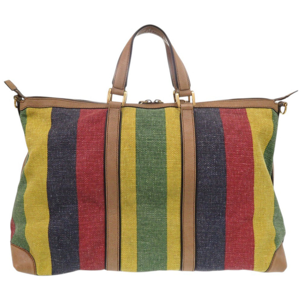 美品 グッチ 2WAY ストライプ 312048 キャンバス/レザー マルチカラー ボストンバッグ 1187【中古】GUCCI
