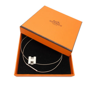 美品 エルメス カージュドアッシュ Hキューブ ネックレス メタル アイボリー/シルバー 1200【中古】HERMES