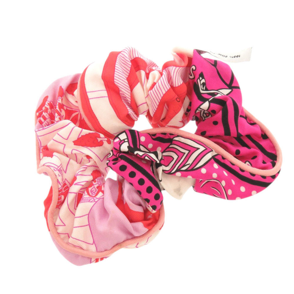 美品 エルメス クラウディア シルク ピンク マルチカラー シュシュ ヘアアクセサリー 1208【中古】HERMES