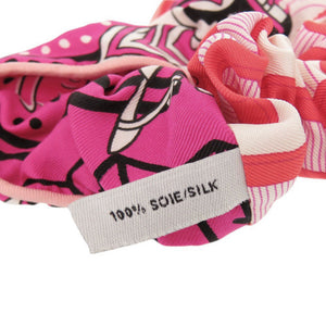 美品 エルメス クラウディア シルク ピンク マルチカラー シュシュ ヘアアクセサリー 1208【中古】HERMES