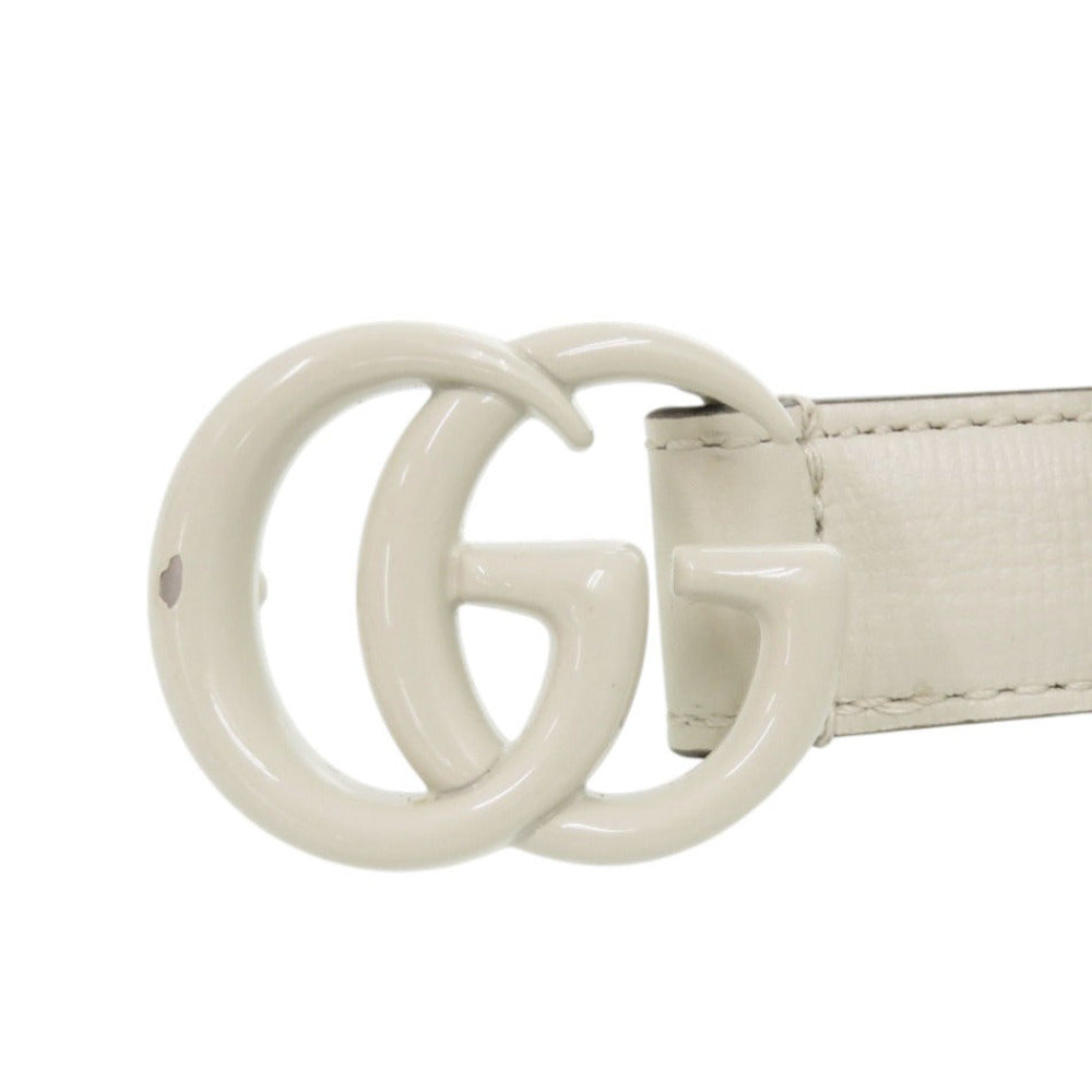 美品 グッチ ダブルG 409417 レザー 75/30 ホワイト ベルト 白 1226【中古】GUCCI