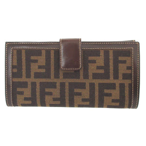 美品 フェンディ ズッカ柄 30806 キャンバス レザー ブラウン 茶 Wホック長財布 財布 1228【中古】FENDI