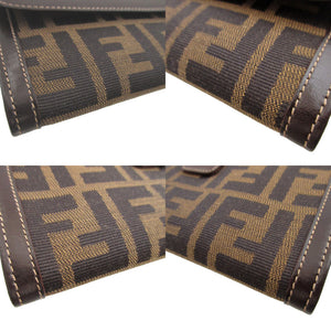 美品 フェンディ ズッカ柄 30806 キャンバス レザー ブラウン 茶 Wホック長財布 財布 1228【中古】FENDI
