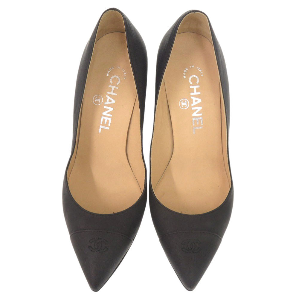 美品 シャネル ココマーク チェーン ウェッジソール サイズ35 1/2 レザー ブラック パンプス 黒 1235【中古】CHANEL