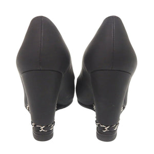 美品 シャネル ココマーク チェーン ウェッジソール サイズ35 1/2 レザー ブラック パンプス 黒 1235【中古】CHANEL