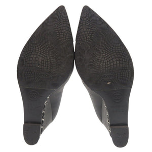 美品 シャネル ココマーク チェーン ウェッジソール サイズ35 1/2 レザー ブラック パンプス 黒 1235【中古】CHANEL