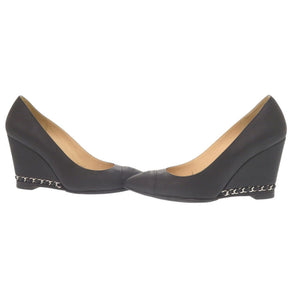 美品 シャネル ココマーク チェーン ウェッジソール サイズ35 1/2 レザー ブラック パンプス 黒 1235【中古】CHANEL