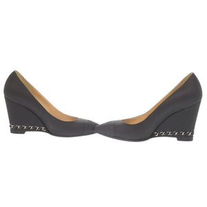 美品 シャネル ココマーク チェーン ウェッジソール サイズ35 1/2 レザー ブラック パンプス 黒 1235【中古】CHANEL