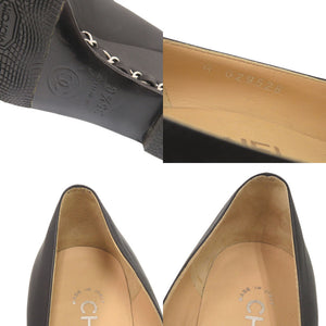 美品 シャネル ココマーク チェーン ウェッジソール サイズ35 1/2 レザー ブラック パンプス 黒 1235【中古】CHANEL