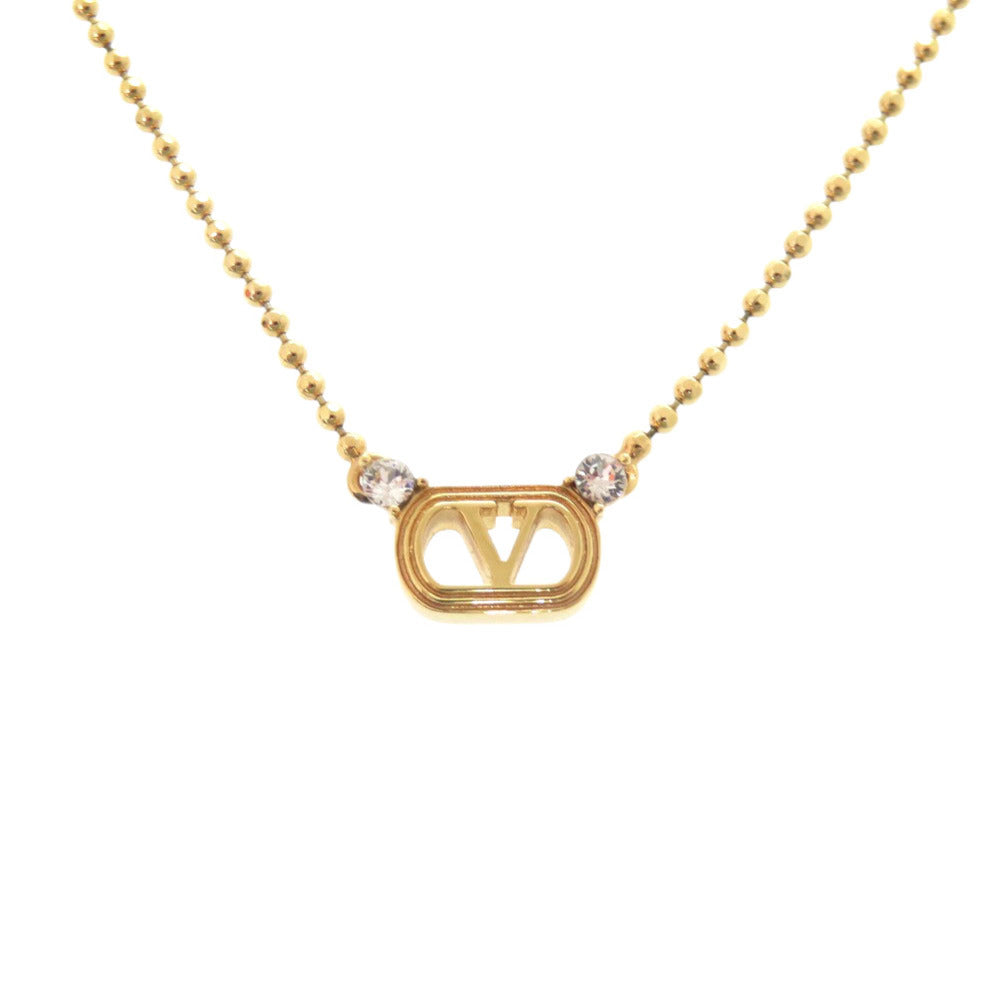 美品 ヴァレンティノ Vロゴ ストーン ゴールド ネックレス アクセサリー 1237 【中古】 VALENTINO