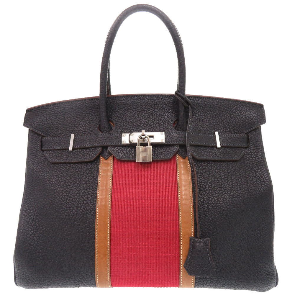 新品同様 エルメス バーキンクラブ35 フィヨルド ヴォーバレニア オットマン ブルーインディゴ ルージュカザック フォーブ シルバー金具 □Q刻印(2013年製) ハンドバッグ 1249【中古】HERMES