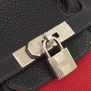 新品同様 エルメス バーキンクラブ35 フィヨルド ヴォーバレニア オットマン ブルーインディゴ ルージュカザック フォーブ シルバー金具 □Q刻印(2013年製) ハンドバッグ 1249【中古】HERMES