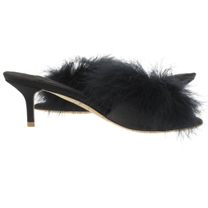 新品同様 ルイ ヴィトン ファー クリスタル LVロゴ マリリン キトンヒール MA0168 サイズ37 (日本サイズ24cm) ゴールド金具 サテン ブラック ミュール LV 1299【中古】LOUIS VUITTON