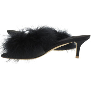 新品同様 ルイ ヴィトン ファー クリスタル LVロゴ マリリン キトンヒール MA0168 サイズ37 (日本サイズ24cm) ゴールド金具 サテン ブラック ミュール LV 1299【中古】LOUIS VUITTON