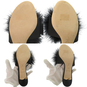 新品同様 ルイ ヴィトン ファー クリスタル LVロゴ マリリン キトンヒール MA0168 サイズ37 (日本サイズ24cm) ゴールド金具 サテン ブラック ミュール LV 1299【中古】LOUIS VUITTON